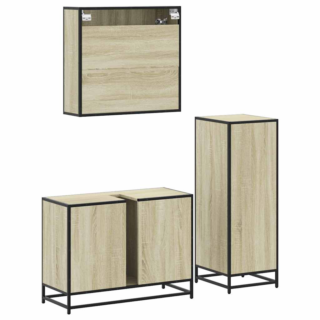 Set mobilier de baie, 3 piese, stejar sonoma, lemn prelucrat