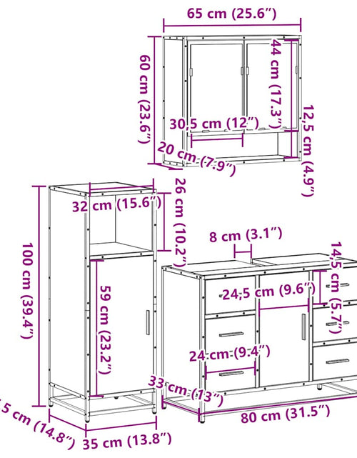 Încărcați imaginea în vizualizatorul Galerie, Set mobilier de baie, 3 piese, stejar maro, lemn prelucrat
