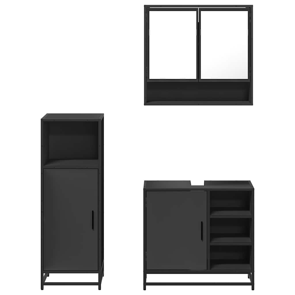 Set mobilier de baie, 3 piese, negru, lemn compozit