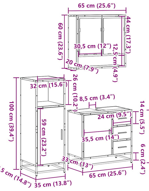 Încărcați imaginea în vizualizatorul Galerie, Set mobilier de baie, 3 piese, negru, lemn compozit
