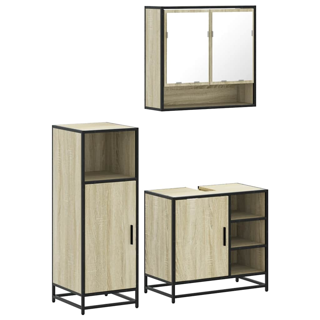 Set mobilier de baie, 3 piese, stejar sonoma, lemn prelucrat