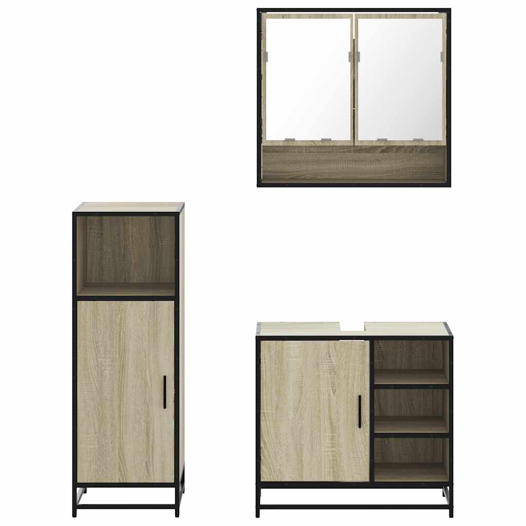 Set mobilier de baie, 3 piese, stejar sonoma, lemn prelucrat