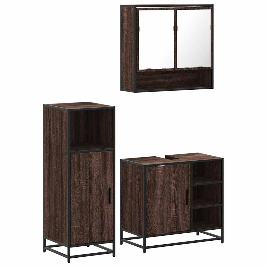 Set mobilier de baie, 3 piese, stejar maro, lemn prelucrat