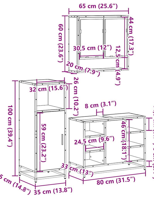 Încărcați imaginea în vizualizatorul Galerie, Set mobilier de baie, 3 piese, negru, lemn compozit
