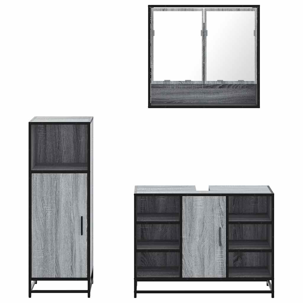 Set mobilier de baie, 3 piese, gri sonoma, lemn prelucrat