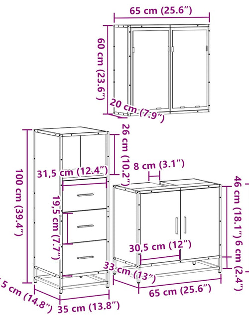 Загрузите изображение в средство просмотра галереи, Set mobilier de baie, 3 piese, negru, lemn compozit
