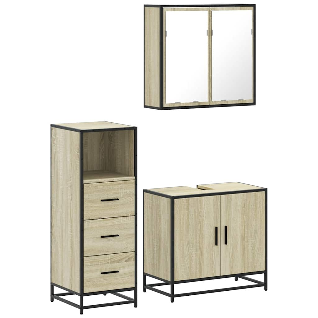 Set mobilier de baie, 3 piese, stejar sonoma, lemn prelucrat