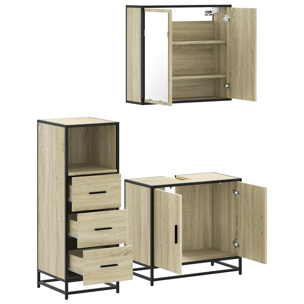 Set mobilier de baie, 3 piese, stejar sonoma, lemn prelucrat