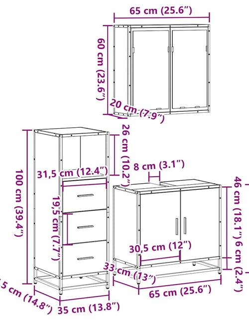 Încărcați imaginea în vizualizatorul Galerie, Set mobilier de baie, 3 piese, stejar fumuriu, lemn prelucrat

