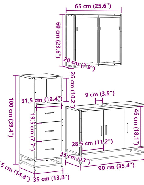 Загрузите изображение в средство просмотра галереи, Set mobilier de baie, 3 piese, negru, lemn compozit
