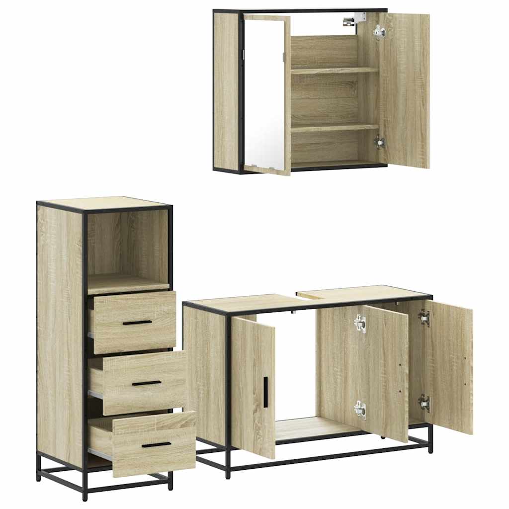 Set mobilier de baie, 3 piese, stejar sonoma, lemn prelucrat