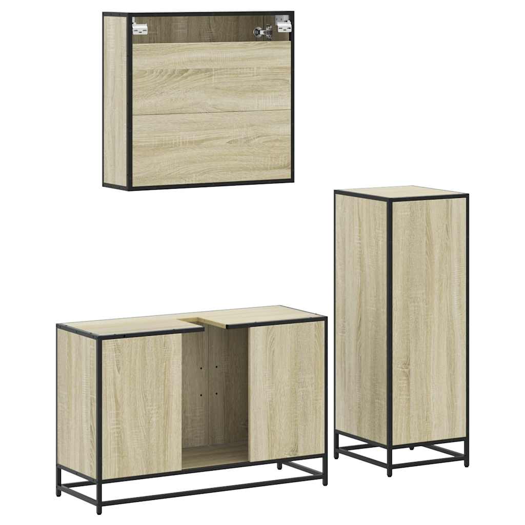 Set mobilier de baie, 3 piese, stejar sonoma, lemn prelucrat