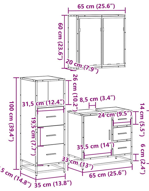 Încărcați imaginea în vizualizatorul Galerie, Set mobilier de baie, 3 piese, negru, lemn compozit
