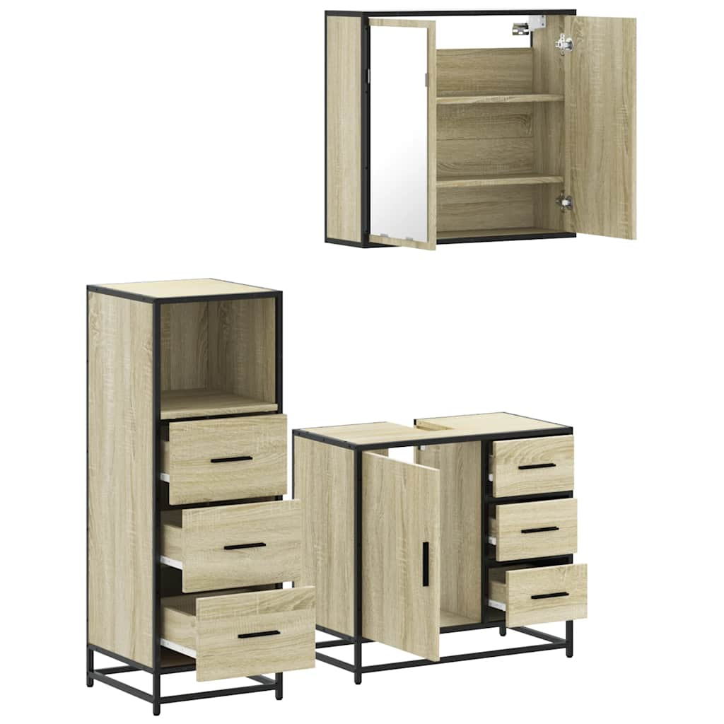 Set mobilier de baie, 3 piese, stejar sonoma, lemn prelucrat