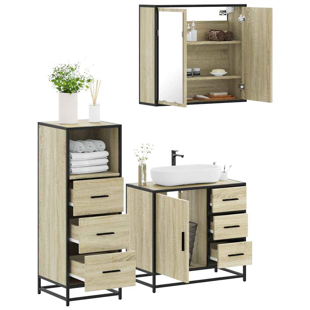 Set mobilier de baie, 3 piese, stejar sonoma, lemn prelucrat