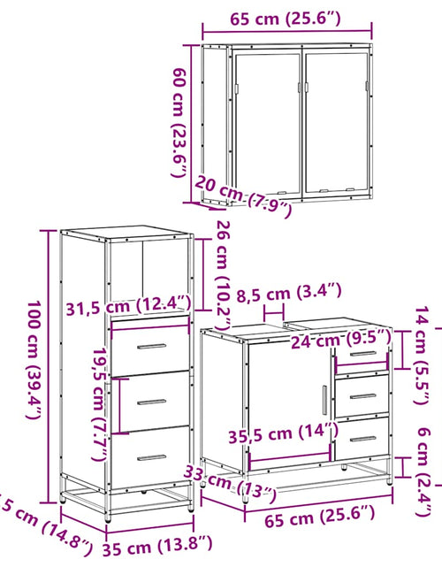 Încărcați imaginea în vizualizatorul Galerie, Set mobilier de baie, 3 piese, gri sonoma, lemn prelucrat
