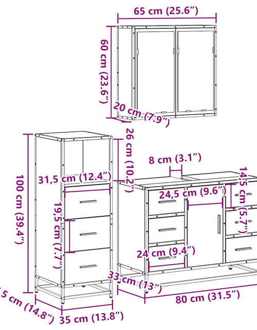 Încărcați imaginea în vizualizatorul Galerie, Set mobilier de baie, 3 piese, negru, lemn compozit
