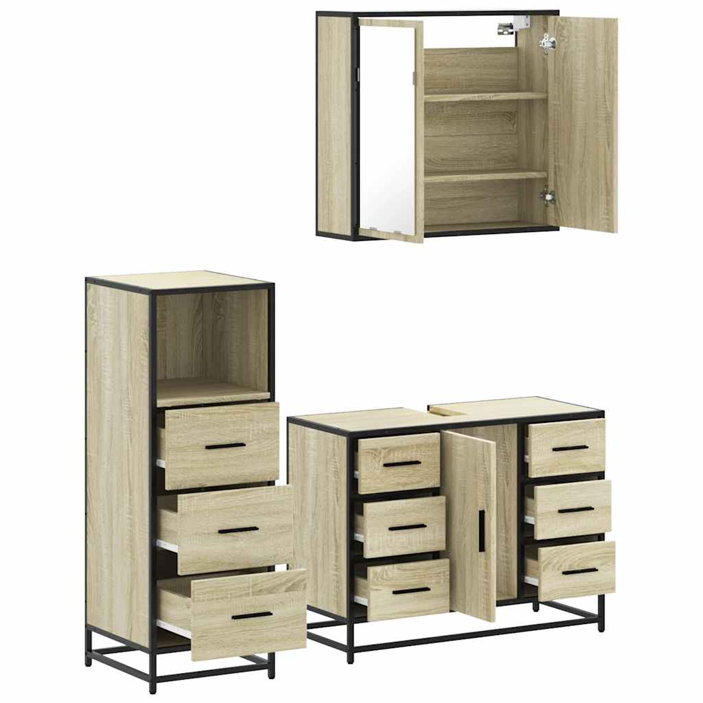 Set mobilier de baie, 3 piese, stejar sonoma, lemn prelucrat