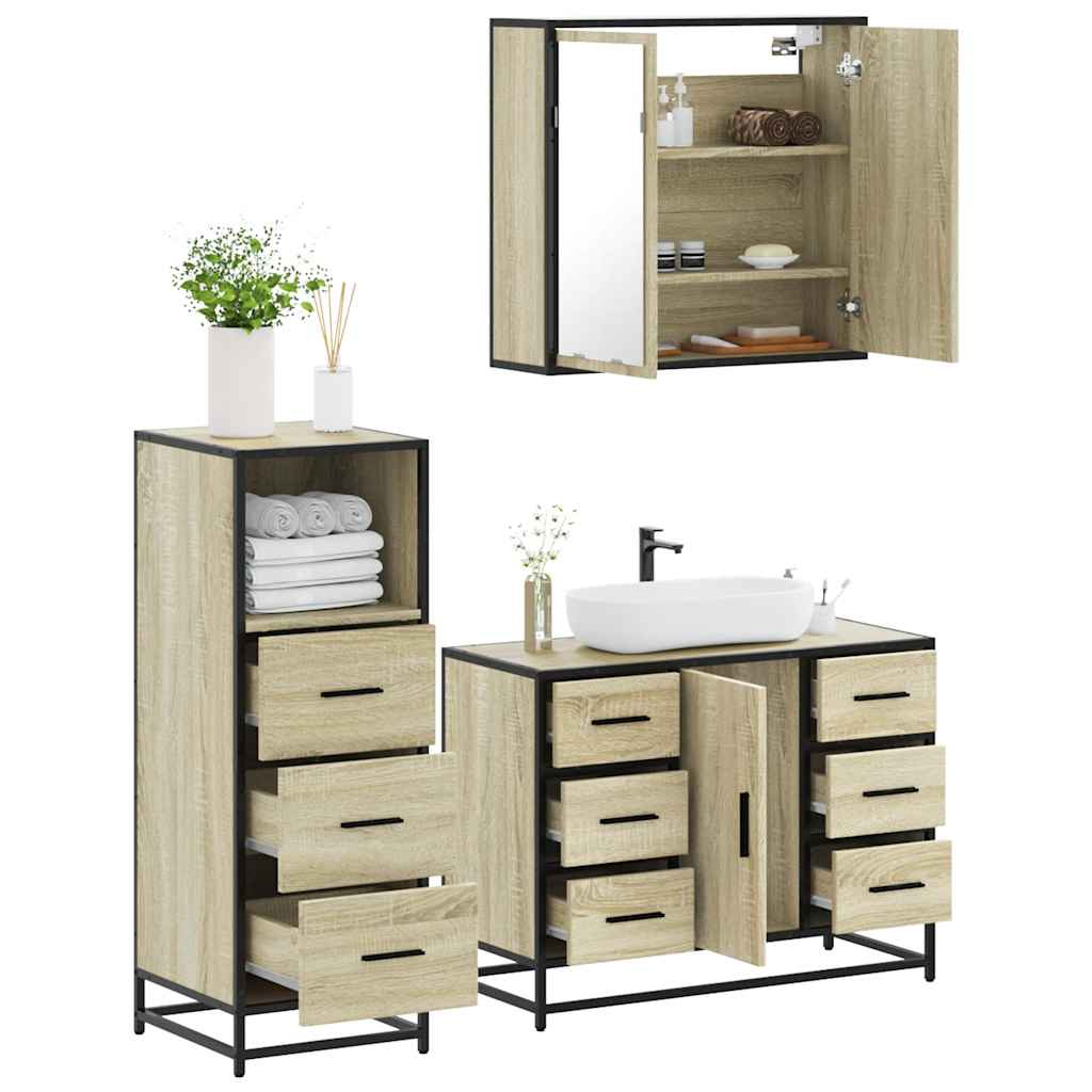 Set mobilier de baie, 3 piese, stejar sonoma, lemn prelucrat