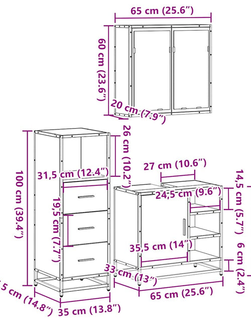 Загрузите изображение в средство просмотра галереи, Set mobilier de baie, 3 piese, negru, lemn compozit
