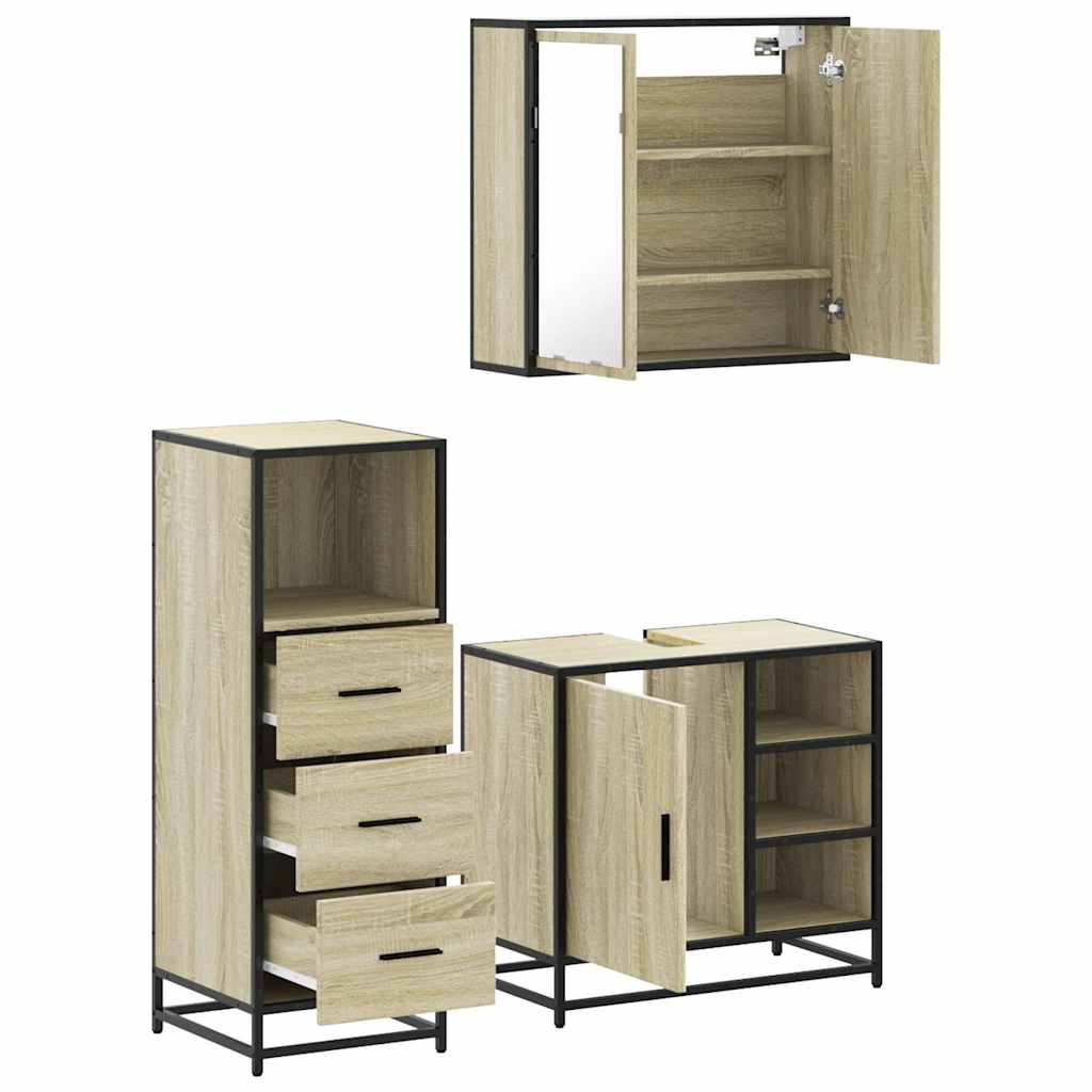 Set mobilier de baie, 3 piese, stejar sonoma, lemn prelucrat