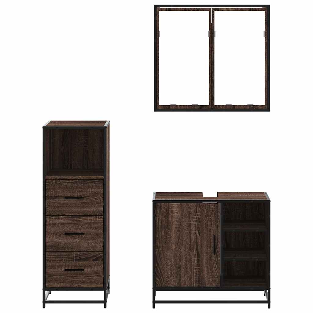 Set mobilier de baie, 3 piese, stejar maro, lemn prelucrat