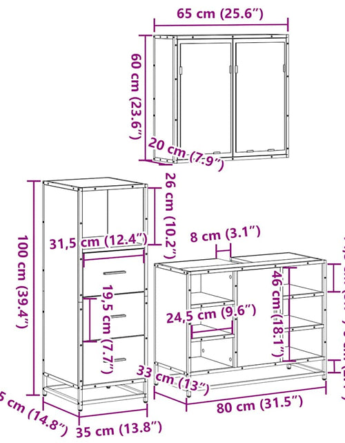 Încărcați imaginea în vizualizatorul Galerie, Set mobilier de baie, 3 piese, negru, lemn compozit
