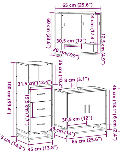 Загрузите изображение в средство просмотра галереи, Set mobilier de baie, 3 piese, negru, lemn compozit
