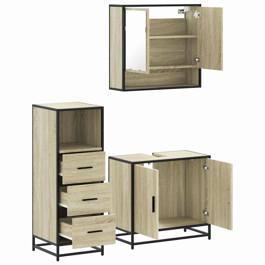 Set mobilier de baie, 3 piese, stejar sonoma, lemn prelucrat