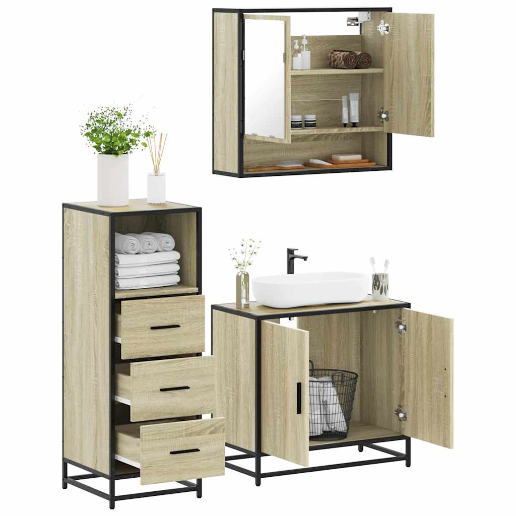 Set mobilier de baie, 3 piese, stejar sonoma, lemn prelucrat