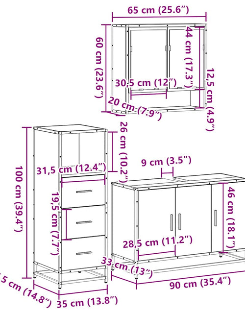 Загрузите изображение в средство просмотра галереи, Set mobilier de baie, 3 piese, negru, lemn compozit
