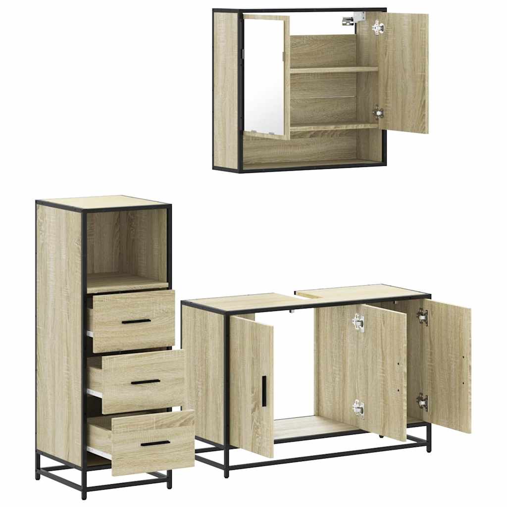 Set mobilier de baie, 3 piese, stejar sonoma, lemn prelucrat