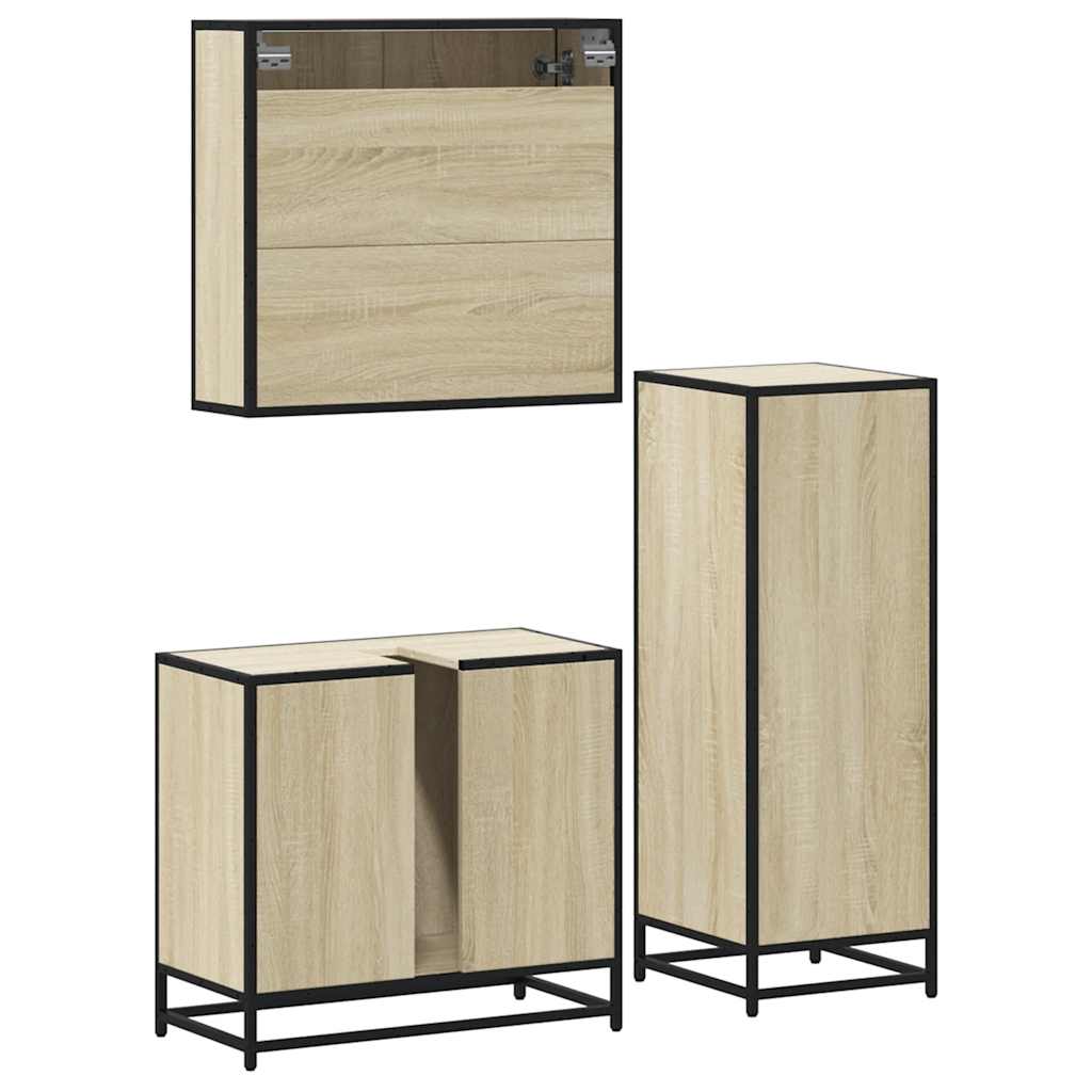 Set mobilier de baie, 3 piese, stejar sonoma, lemn prelucrat