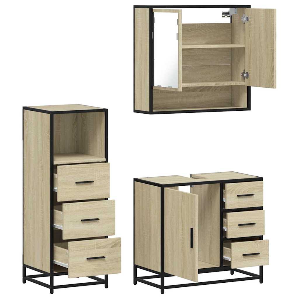 Set mobilier de baie, 3 piese, stejar sonoma, lemn prelucrat