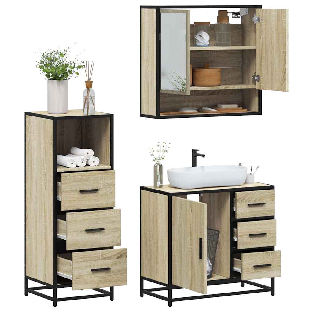 Set mobilier de baie, 3 piese, stejar sonoma, lemn prelucrat