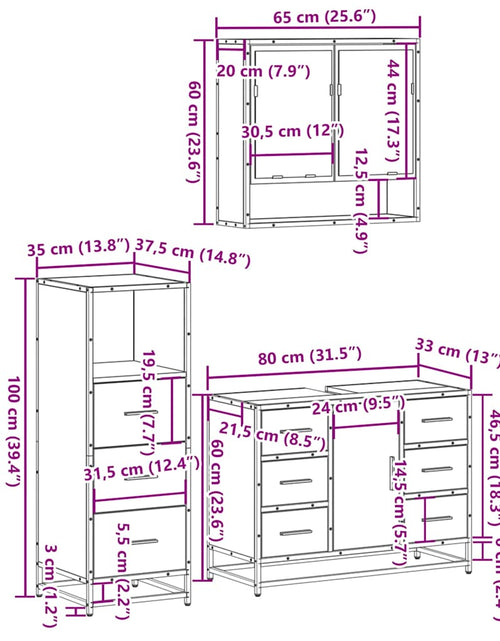 Încărcați imaginea în vizualizatorul Galerie, Set mobilier de baie, 3 piese, negru, lemn compozit
