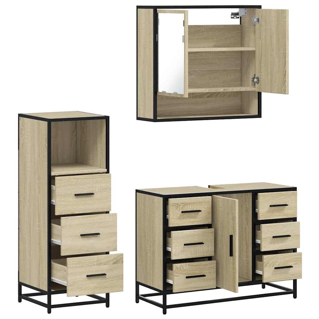 Set mobilier de baie, 3 piese, stejar sonoma, lemn prelucrat