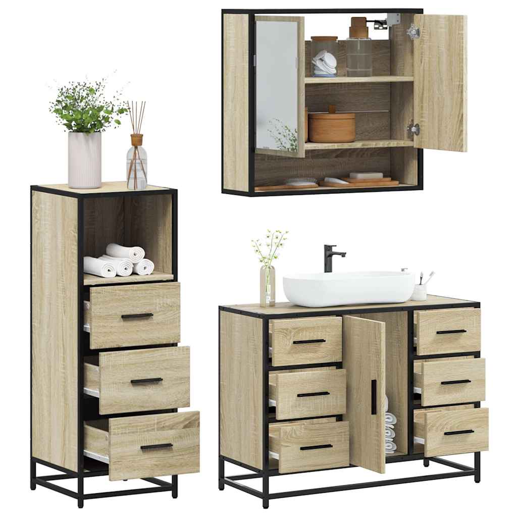 Set mobilier de baie, 3 piese, stejar sonoma, lemn prelucrat