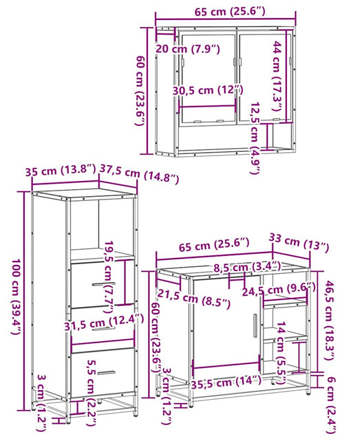 Загрузите изображение в средство просмотра галереи, Set mobilier de baie, 3 piese, negru, lemn compozit
