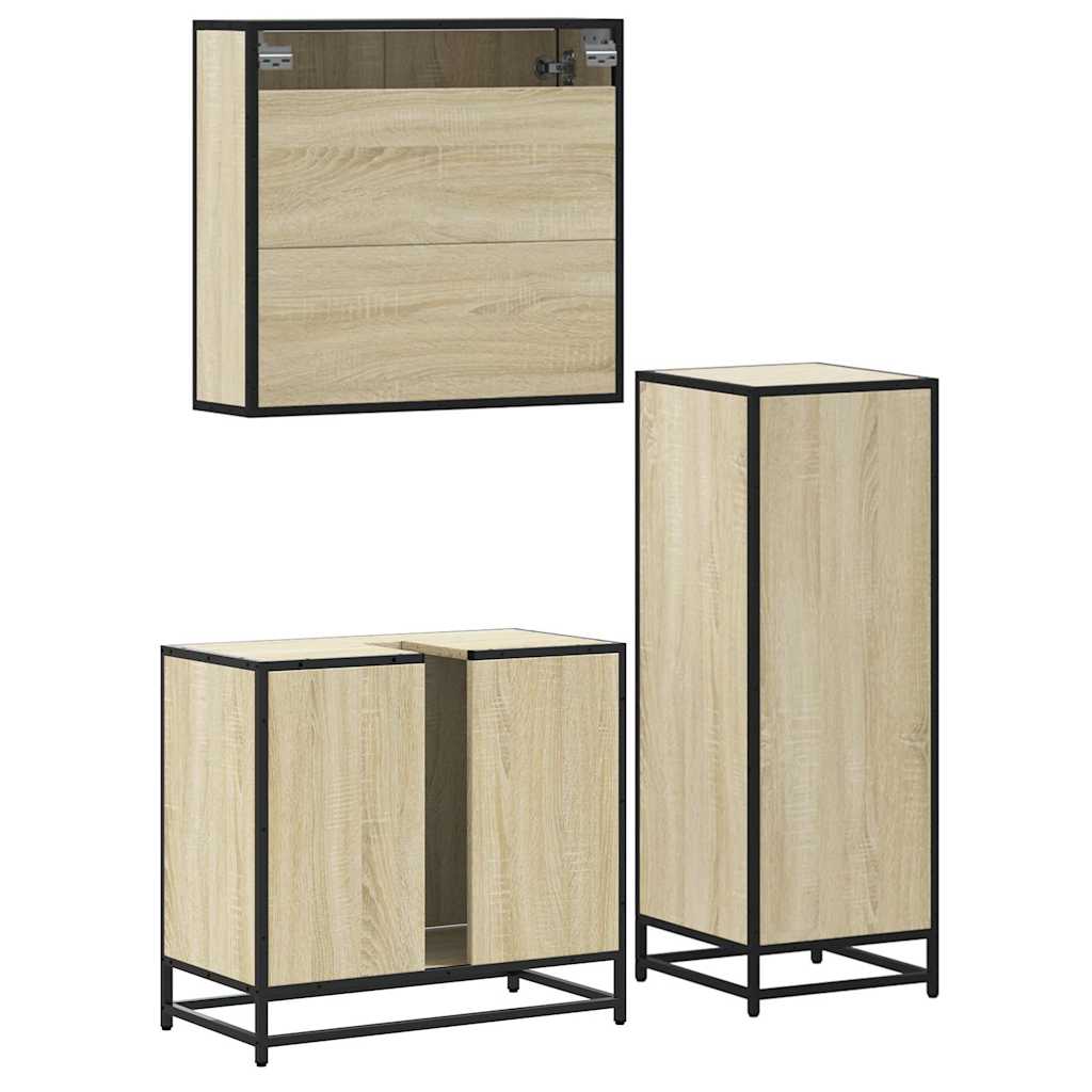 Set mobilier de baie, 3 piese, stejar sonoma, lemn prelucrat