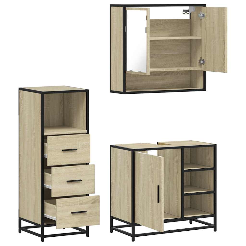 Set mobilier de baie, 3 piese, stejar sonoma, lemn prelucrat