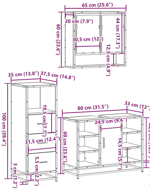 Încărcați imaginea în vizualizatorul Galerie, Set mobilier de baie, 3 piese, negru, lemn compozit
