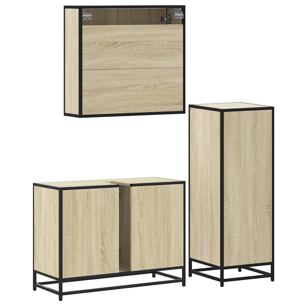 Set mobilier de baie, 3 piese, stejar sonoma, lemn prelucrat