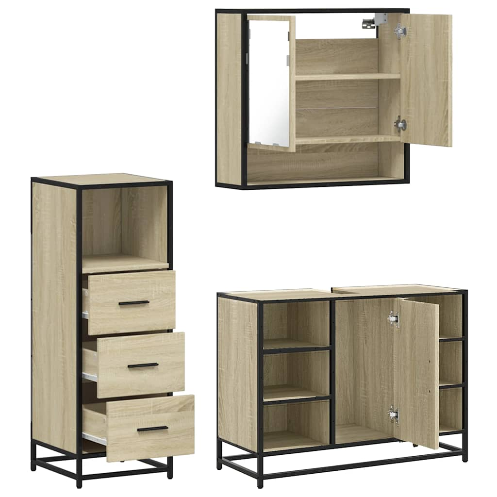 Set mobilier de baie, 3 piese, stejar sonoma, lemn prelucrat