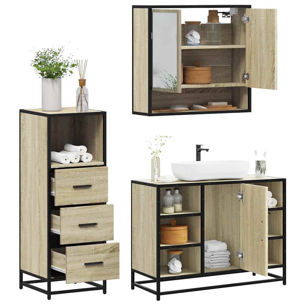 Set mobilier de baie, 3 piese, stejar sonoma, lemn prelucrat