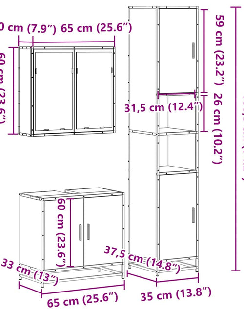 Загрузите изображение в средство просмотра галереи, Set mobilier de baie, 3 piese, stejar sonoma, lemn prelucrat
