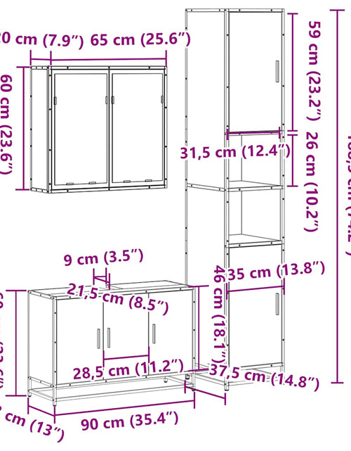 Încărcați imaginea în vizualizatorul Galerie, Set mobilier de baie, 3 piese, gri sonoma, lemn prelucrat
