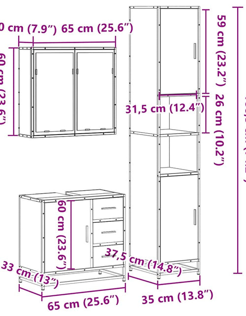 Încărcați imaginea în vizualizatorul Galerie, Set mobilier de baie, 3 piese, stejar sonoma, lemn prelucrat
