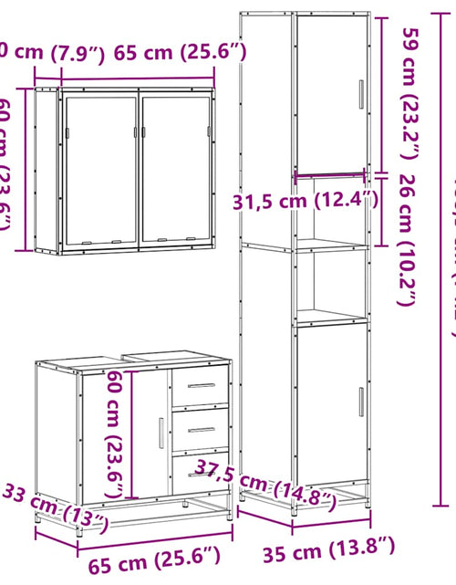 Încărcați imaginea în vizualizatorul Galerie, Set mobilier de baie, 3 piese, gri sonoma, lemn prelucrat
