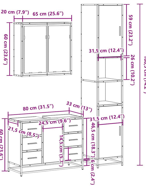 Загрузите изображение в средство просмотра галереи, Set mobilier de baie, 3 piese, negru, lemn compozit
